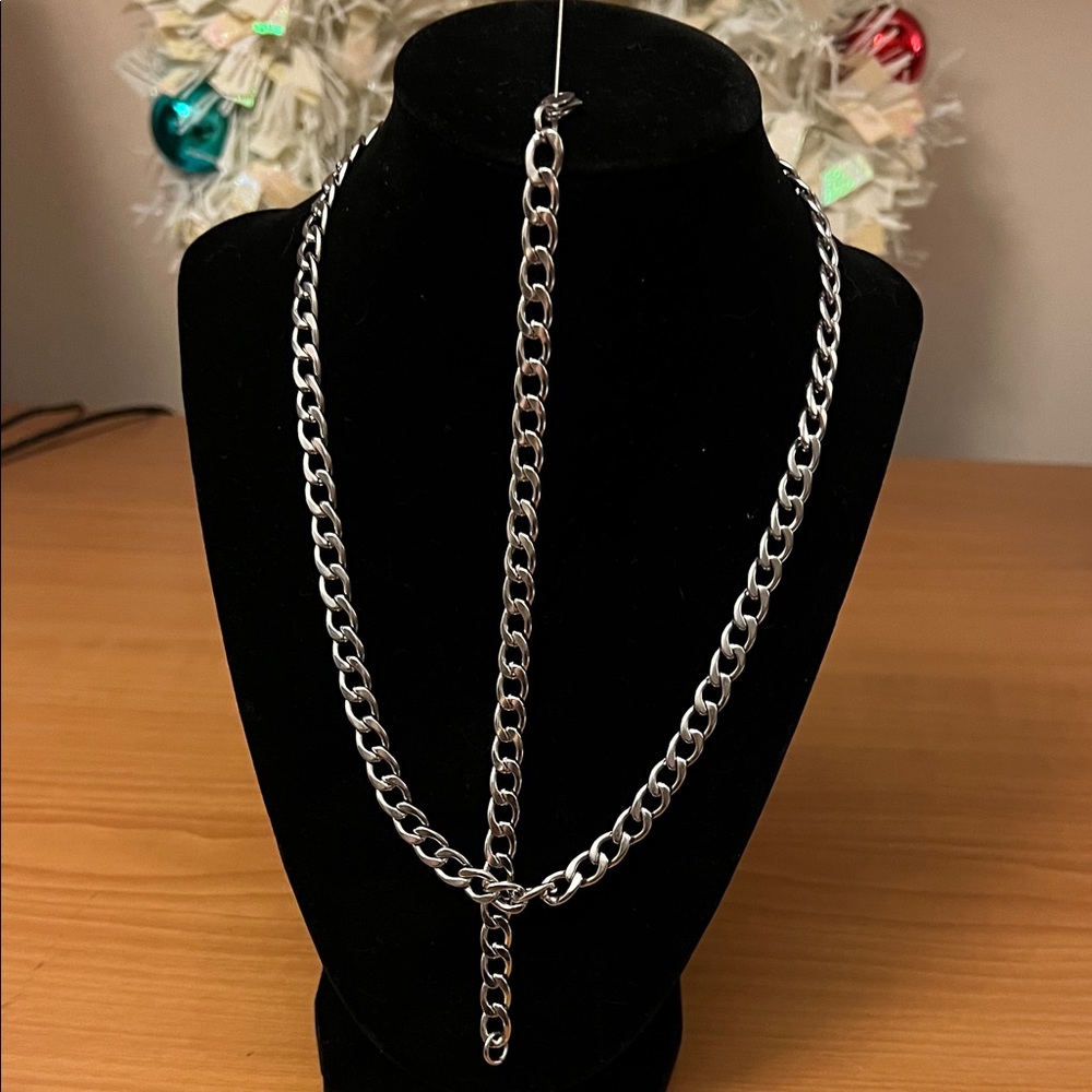 Elegant Silver Stainless Steel Chain Necklace & Bracelet set